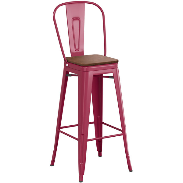 Budget ✔️ LT&S Alloy Series Lancaster Table & Seating Alloy Series Sangria Metal Indoor Industrial Cafe Bar Height Stool With Vertical Slat Back And Walnut Wood Seat ???? 4 Budget ✔️ LT&S Alloy Series Lancaster Table & Seating Alloy Series Sangria Metal Indoor Industrial Cafe Bar Height Stool With Vertical Slat Back And Walnut Wood Seat ???? - Image 2