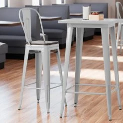 Budget 🌟 LT&S Alloy Series Lancaster Table & Seating Alloy Series Silver Metal Indoor Industrial Cafe Bar Height Stool With Vertical Slat Back And Black Wood Seat ✨