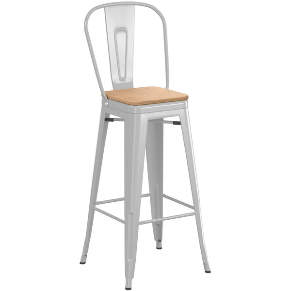 Flash Sale ❤️ LT&S Alloy Series Lancaster Table & Seating Alloy Series Silver Metal Indoor Industrial Cafe Bar Height Stool With Vertical Slat Back And Natural Wood Seat 🛒 - Image 2