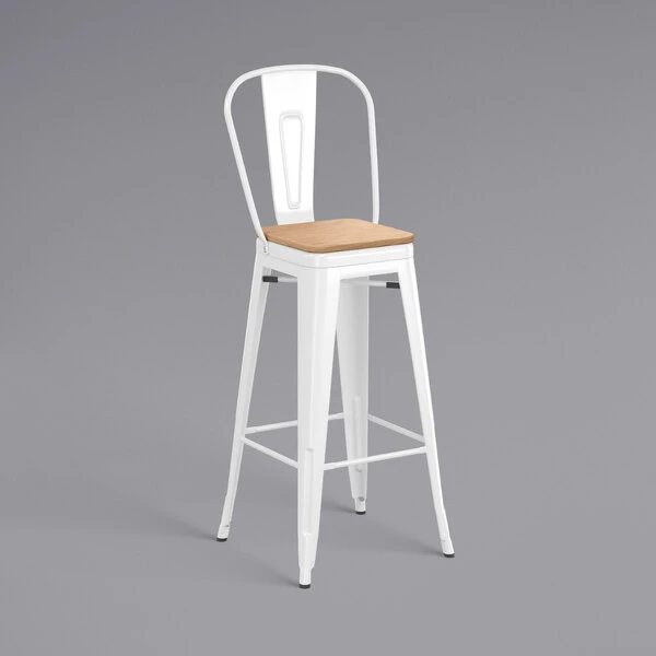 Best Pirce 😍 LT&S Alloy Series Lancaster Table & Seating Alloy Series White Metal Indoor Industrial Cafe Bar Height Stool With Vertical Slat Back And Natural Wood Seat 👍 - Image 2