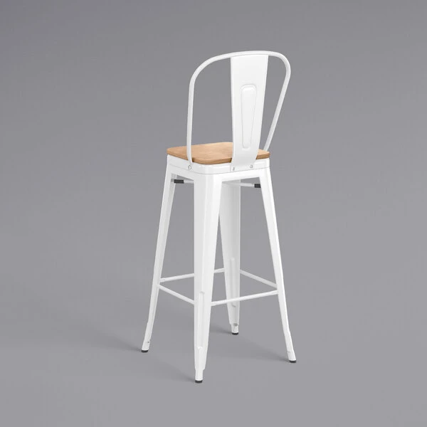 Best Pirce 😍 LT&S Alloy Series Lancaster Table & Seating Alloy Series White Metal Indoor Industrial Cafe Bar Height Stool With Vertical Slat Back And Natural Wood Seat 👍 - Image 3