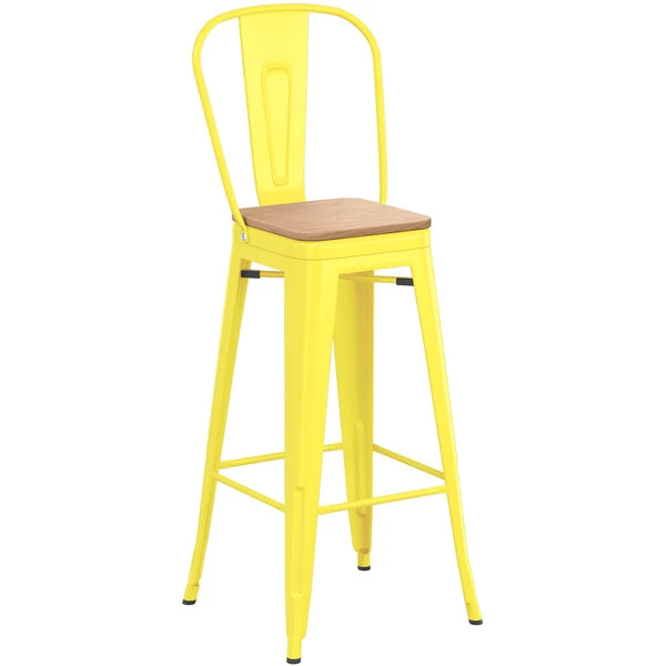 Brand new ✔️ LT&S Alloy Series Lancaster Table & Seating Alloy Series Yellow Metal Indoor Industrial Cafe Bar Height Stool With Vertical Slat Back And Natural Wood Seat 😀 - Image 2