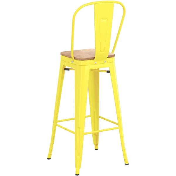 Brand new ✔️ LT&S Alloy Series Lancaster Table & Seating Alloy Series Yellow Metal Indoor Industrial Cafe Bar Height Stool With Vertical Slat Back And Natural Wood Seat 😀 - Image 3