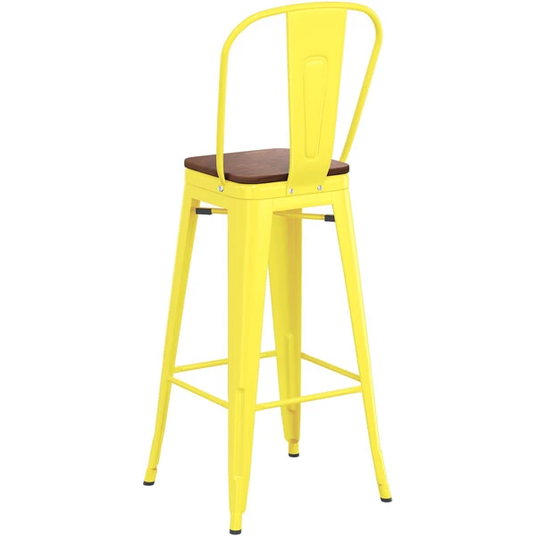 Coupon ✨ LT&S Alloy Series Lancaster Table & Seating Alloy Series Yellow Metal Indoor Industrial Cafe Bar Height Stool With Vertical Slat Back And Walnut Wood Seat ⭐ - Image 3
