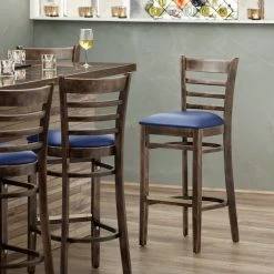 Wholesale โจ Lancaster Table & Seating Antique Copper Ladder Back Bar Height Chair With Navy Padded Seat ๐