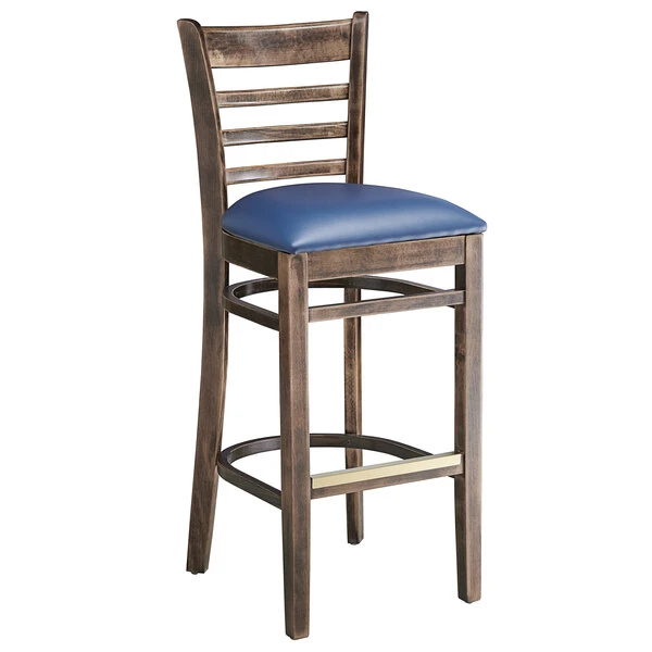 Wholesale ✨ Lancaster Table & Seating Antique Copper Ladder Back Bar Height Chair With Navy Padded Seat 😍 - Image 2