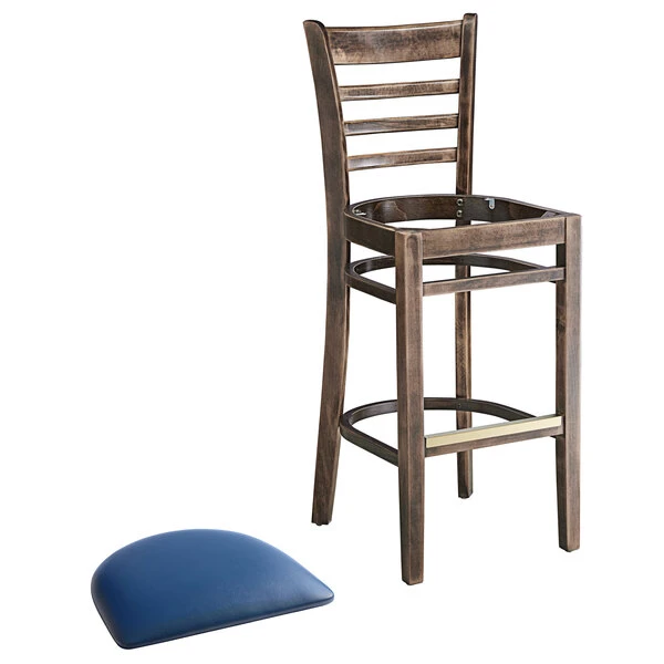Wholesale ✨ Lancaster Table & Seating Antique Copper Ladder Back Bar Height Chair With Navy Padded Seat 😍 - Image 4