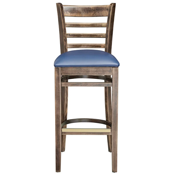 Wholesale ✨ Lancaster Table & Seating Antique Copper Ladder Back Bar Height Chair With Navy Padded Seat 😍 - Image 5