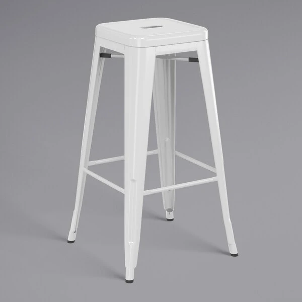 Outlet 👏 LT&S Alloy Series Lancaster Table & Seating Alloy Series White Stackable Metal Indoor / Outdoor Industrial Barstool With Drain Hole Seat ✨ - Image 2