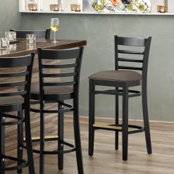 Flash Sale ???? Lancaster Table & Seating Black Finish Wooden Ladder Back Bar Height Chair With Taupe Padded Seat ????
