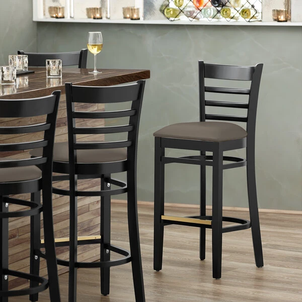 Flash Sale ๐ Lancaster Table & Seating Black Finish Wooden Ladder Back Bar Height Chair With Taupe Padded Seat ๐ฏ