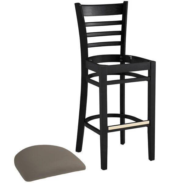 Flash Sale ๐ Lancaster Table & Seating Black Finish Wooden Ladder Back Bar Height Chair With Taupe Padded Seat ๐ฏ - Image 4