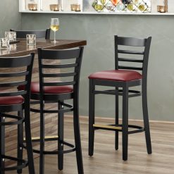 Best reviews of ???? Lancaster Table & Seating Black Ladder Back Bar Height Chair With Burgundy Padded Seat ????