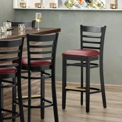 Best reviews of 🌟 Lancaster Table & Seating Black Ladder Back Bar Height Chair With Burgundy Padded Seat 👏