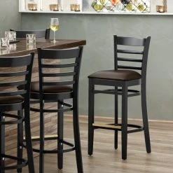Wholesale ๐ฅฐ Lancaster Table & Seating Black Ladder Back Bar Height Chair With Dark Brown Padded Seat ๐คฉ