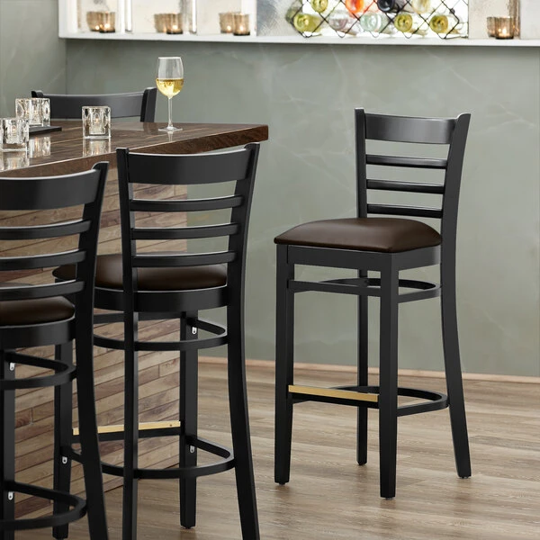 Wholesale 🥰 Lancaster Table & Seating Black Ladder Back Bar Height Chair With Dark Brown Padded Seat 🤩