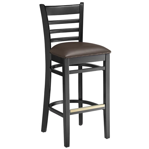 Wholesale 🥰 Lancaster Table & Seating Black Ladder Back Bar Height Chair With Dark Brown Padded Seat 🤩 - Image 2