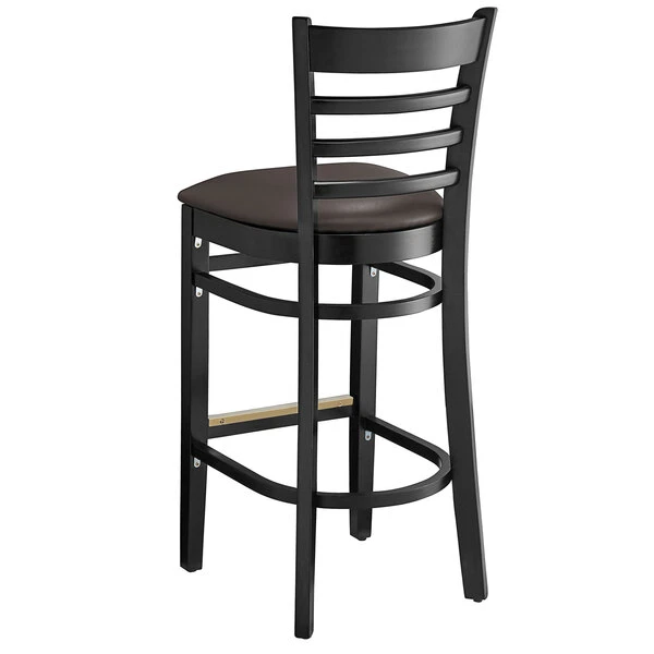 Wholesale 🥰 Lancaster Table & Seating Black Ladder Back Bar Height Chair With Dark Brown Padded Seat 🤩 - Image 3