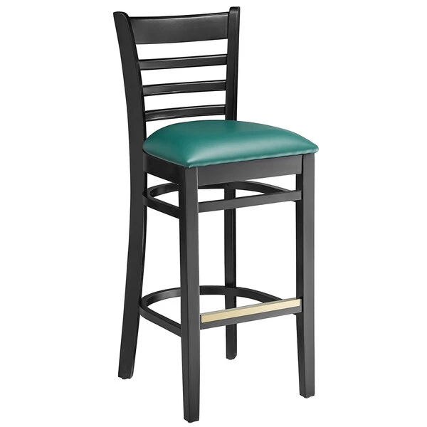 Flash Sale 🌟 Lancaster Table & Seating Black Ladder Back Bar Height Chair With Green Padded Seat 🛒 - Image 2
