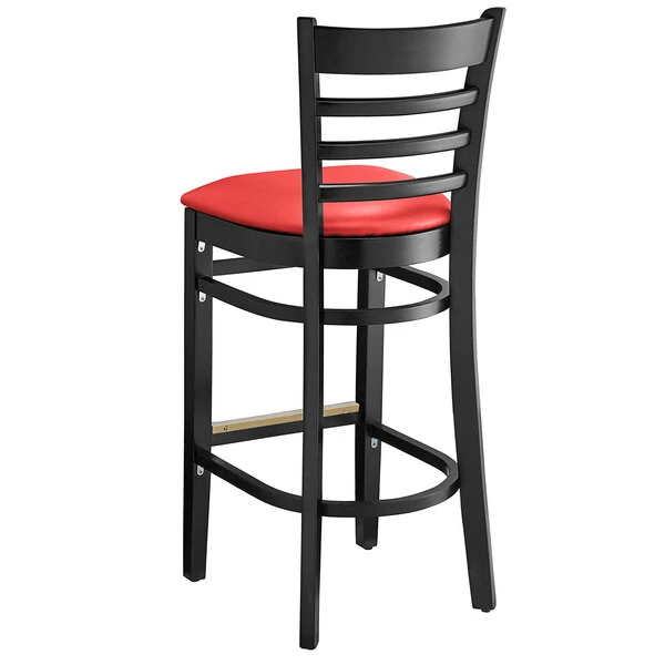 Budget ✨ Lancaster Table & Seating Black Ladder Back Bar Height Chair With Red Padded Seat 🤩 - Image 3