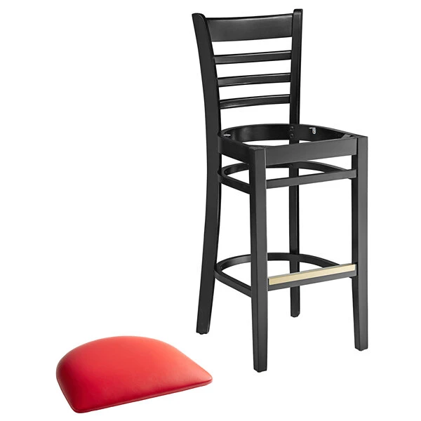 Budget ✨ Lancaster Table & Seating Black Ladder Back Bar Height Chair With Red Padded Seat 🤩 - Image 4