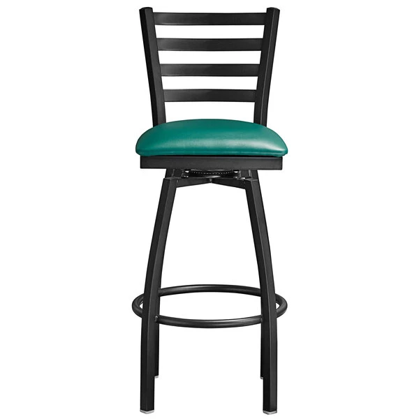 Outlet ๐ฏ Lancaster Table & Seating Black Top Frame Ladder Back Swivel Bar Height Chair With Green Padded Seat ๐ - Image 4