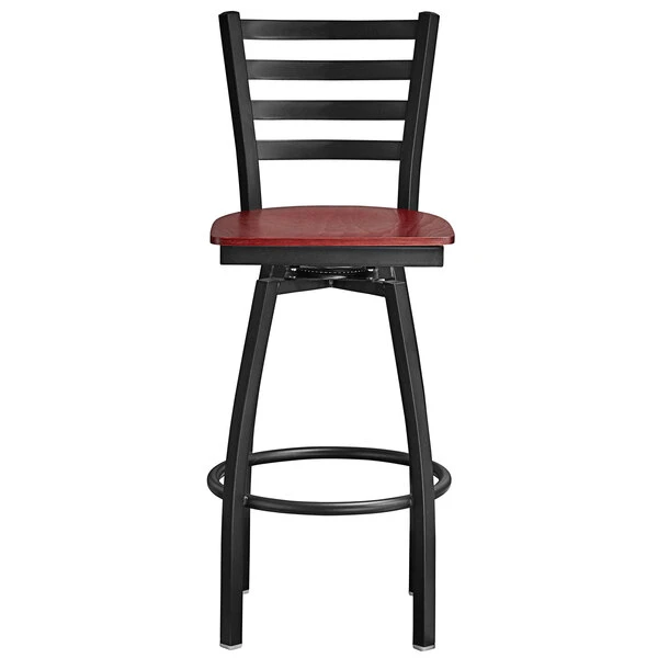 Wholesale ๐ฏ Lancaster Table & Seating Black Top Frame Ladder Back Swivel Bar Height Chair With Mahogany Wood Seat ๐ - Image 4