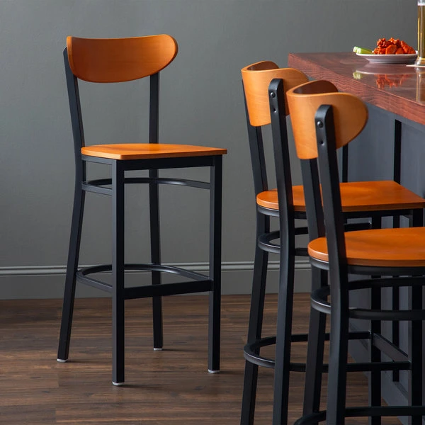 Buy 👍 LT&S Boomerang Series Lancaster Table & Seating Boomerang Bar Height Black Chair With Cherry Seat And Back 💯