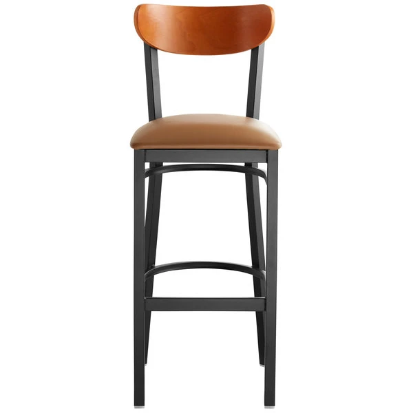 New 🤩 LT&S Boomerang Series Lancaster Table & Seating Boomerang Bar Height Black Chair With Light Brown Vinyl Seat And Cherry Back 😉 - Image 4