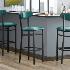 Best Sale 🥰 LT&S Boomerang Series Lancaster Table & Seating Boomerang Bar Height Black 🧥 Coat Chair With Green Vinyl Seat And Back ✔️