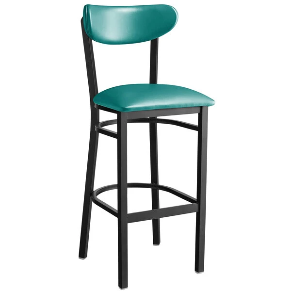 Best Sale 🥰 LT&S Boomerang Series Lancaster Table & Seating Boomerang Bar Height Black 🧥 Coat Chair With Green Vinyl Seat And Back ✔️ - Image 2