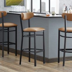 Wholesale ???? LT&S Boomerang Series Lancaster Table & Seating Boomerang Bar Height Black ???? Coat Chair With Light Brown Vinyl Seat And Back ????