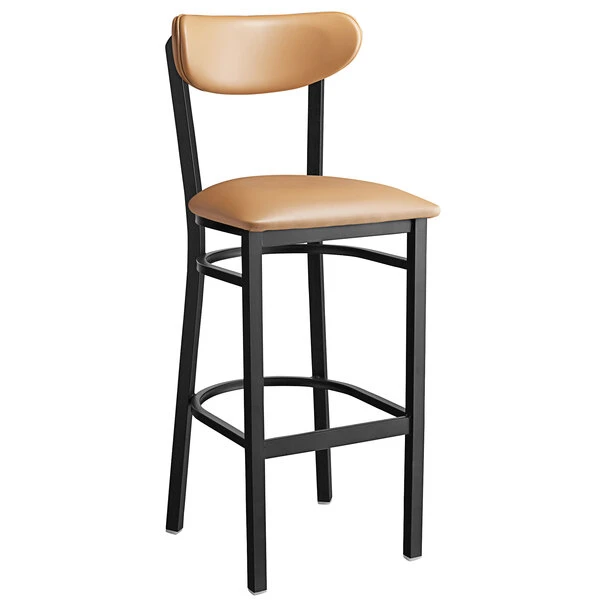 Wholesale 👏 LT&S Boomerang Series Lancaster Table & Seating Boomerang Bar Height Black 🧥 Coat Chair With Light Brown Vinyl Seat And Back 🔔 - Image 2