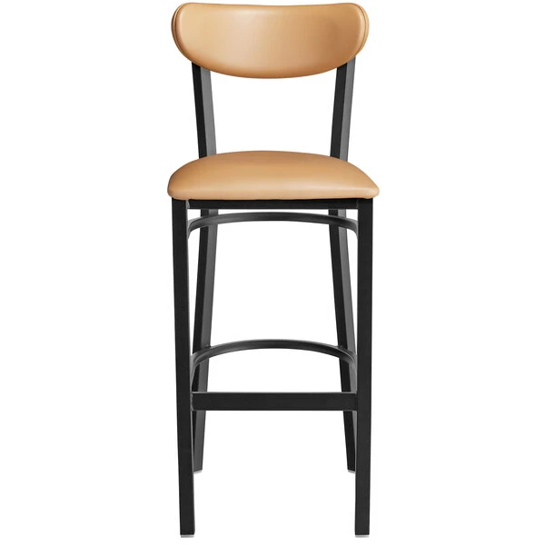 Wholesale 👏 LT&S Boomerang Series Lancaster Table & Seating Boomerang Bar Height Black 🧥 Coat Chair With Light Brown Vinyl Seat And Back 🔔 - Image 4