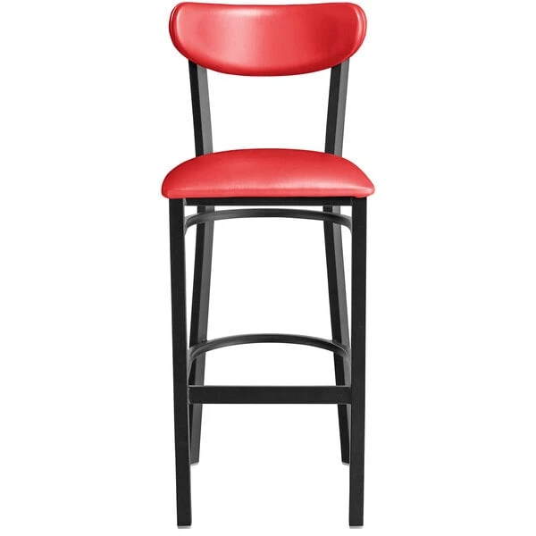 Hot Sale 🔔 LT&S Boomerang Series Lancaster Table & Seating Boomerang Bar Height Black 🧥 Coat Chair With Red Vinyl Seat And Back 🎉 - Image 4
