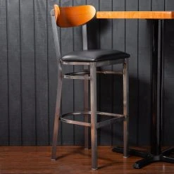 Cheap 😀 LT&S Boomerang Series Lancaster Table & Seating Boomerang Bar Height Clear 🧥 Coat Chair With Black Vinyl Seat And Cherry Back 💯