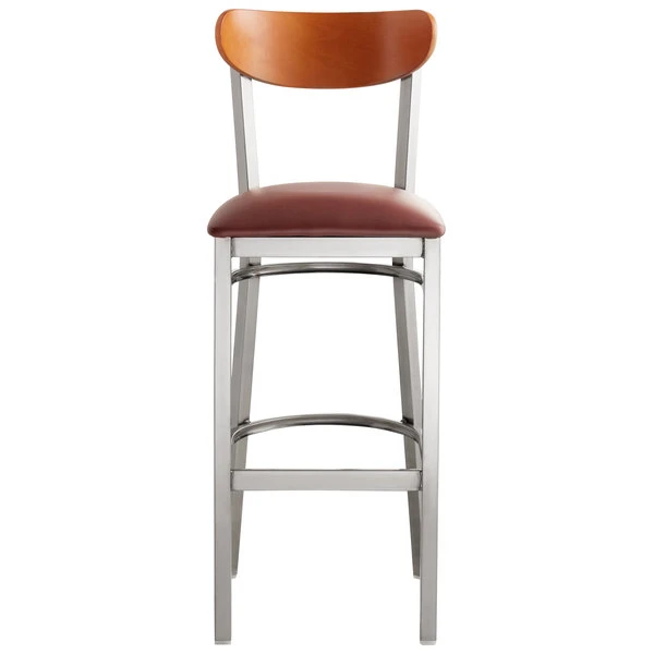 Cheap 😍 LT&S Boomerang Series Lancaster Table & Seating Boomerang Bar Height Clear 🧥 Coat Chair With Burgundy Vinyl Seat And Cherry Back 😀 - Image 4