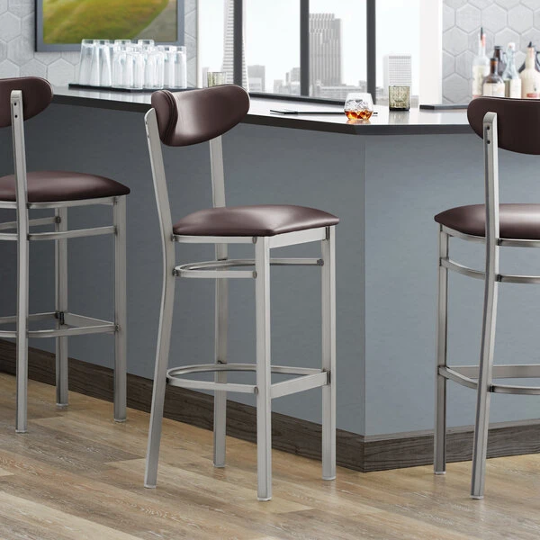 Best reviews of 🎉 LT&S Boomerang Series Lancaster Table & Seating Boomerang Bar Height Clear 🧥 Coat Chair With Dark Brown Vinyl Seat And Back 😉