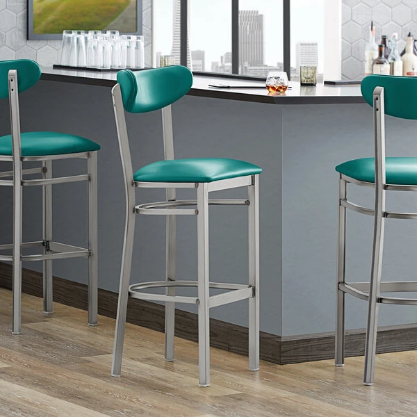 Cheapest 🤩 LT&S Boomerang Series Lancaster Table & Seating Boomerang Bar Height Clear 🧥 Coat Chair With Green Vinyl Seat And Back ❤️