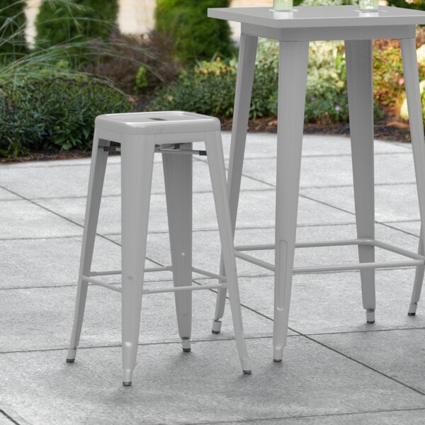 Lancaster Table & Seating Alloy Series Silver Stackable Metal Indoor / Outdoor Industrial Barstool with Drain Hole Seat Hot Sale ???? LT&S Alloy Series Lancaster Table & Seating Alloy Series Silver Stackable Metal Indoor / Outdoor Industrial Barstool With Drain Hole Seat ???? -Lancaster Shop unnamed file 93