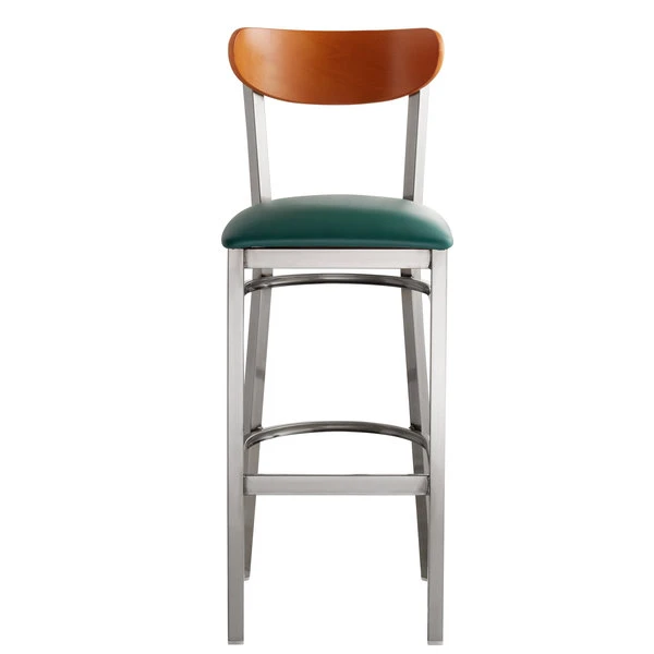 Wholesale 🤩 LT&S Boomerang Series Lancaster Table & Seating Boomerang Bar Height Clear 🧥 Coat Chair With Green Vinyl Seat And Cherry Back 😀 - Image 4