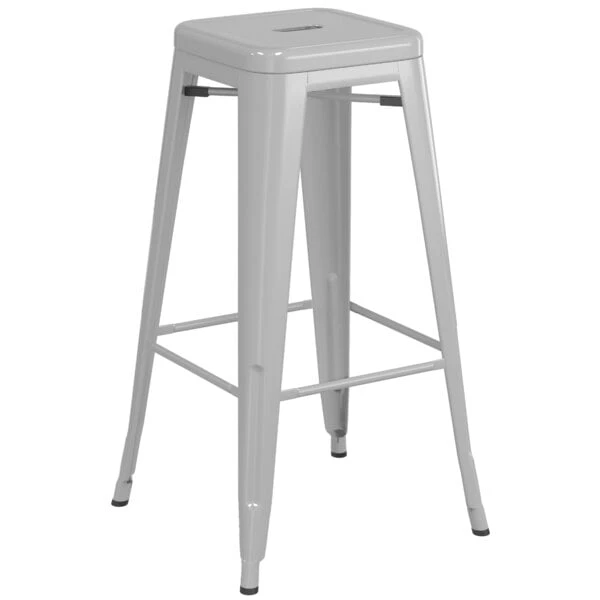 Hot Sale 🤩 LT&S Alloy Series Lancaster Table & Seating Alloy Series Silver Stackable Metal Indoor / Outdoor Industrial Barstool With Drain Hole Seat 🌟 - Image 2