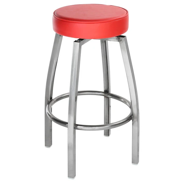 Best Pirce 💯 Lancaster Table & Seating Clear 🧥 Coat Backless Barstool With Red Swivel Upholstered Seat 🔔 - Image 2