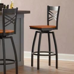 Best Pirce โญ Lancaster Table & Seating Cross Back Bar Height Black Swivel Chair With Cherry Wood Seat ๐ฏ
