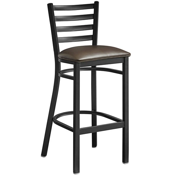 Hot Sale 👏 Lancaster Table & Seating Black Frame Ladder Back Bar Height Chair With Dark Brown Padded Seat 👏 - Image 2