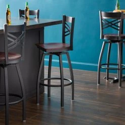 Cheapest 👏 Lancaster Table & Seating Cross Back Bar Height Black Swivel Chair With Mahogany Wood Seat ⭐