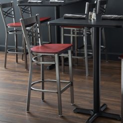 Budget ???? Lancaster Table & Seating Cross Back Clear ???? Coat Steel Bar Height Chair With Mahogany Seat ????